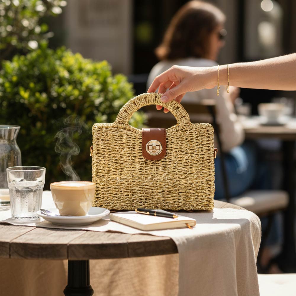 Structured Top Handle Woven Mini Satchel Crossbody Bag