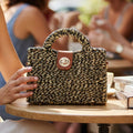 Structured Top Handle Woven Mini Satchel Crossbody Bag