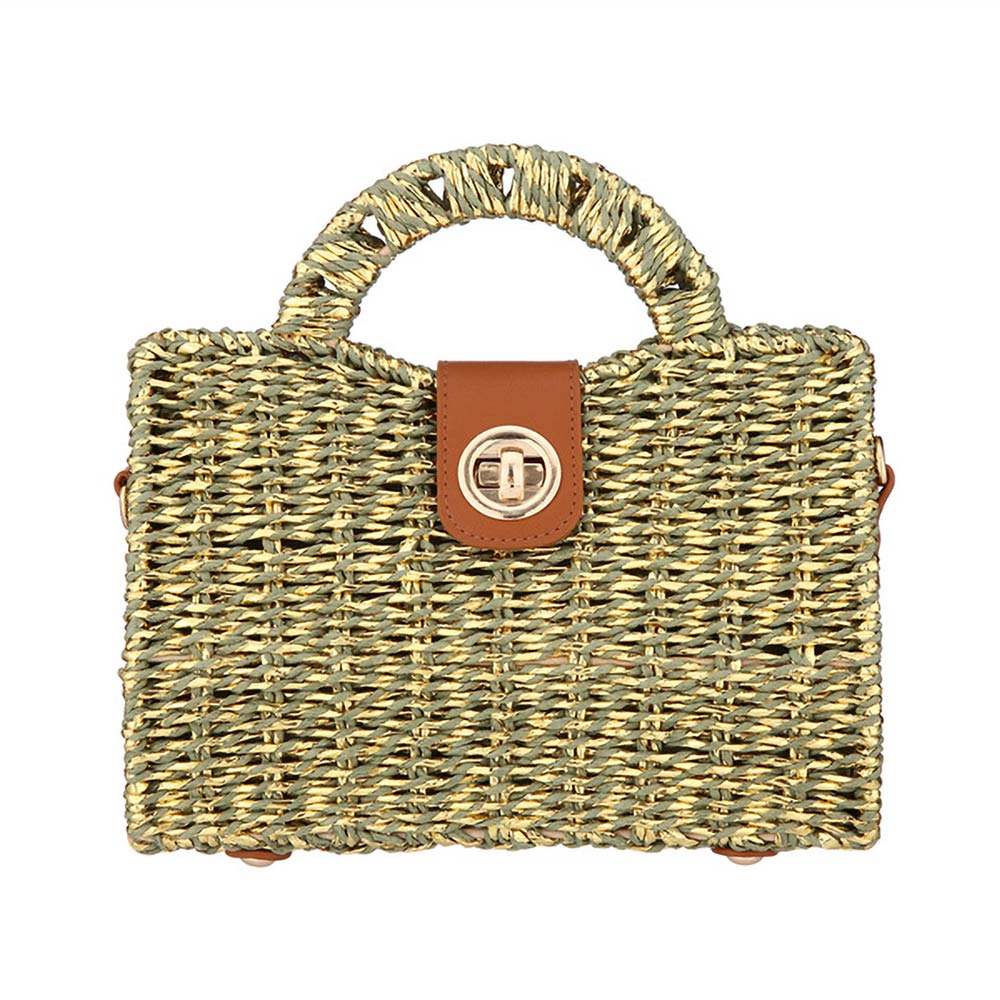 Structured Top Handle Woven Mini Satchel Crossbody Bag