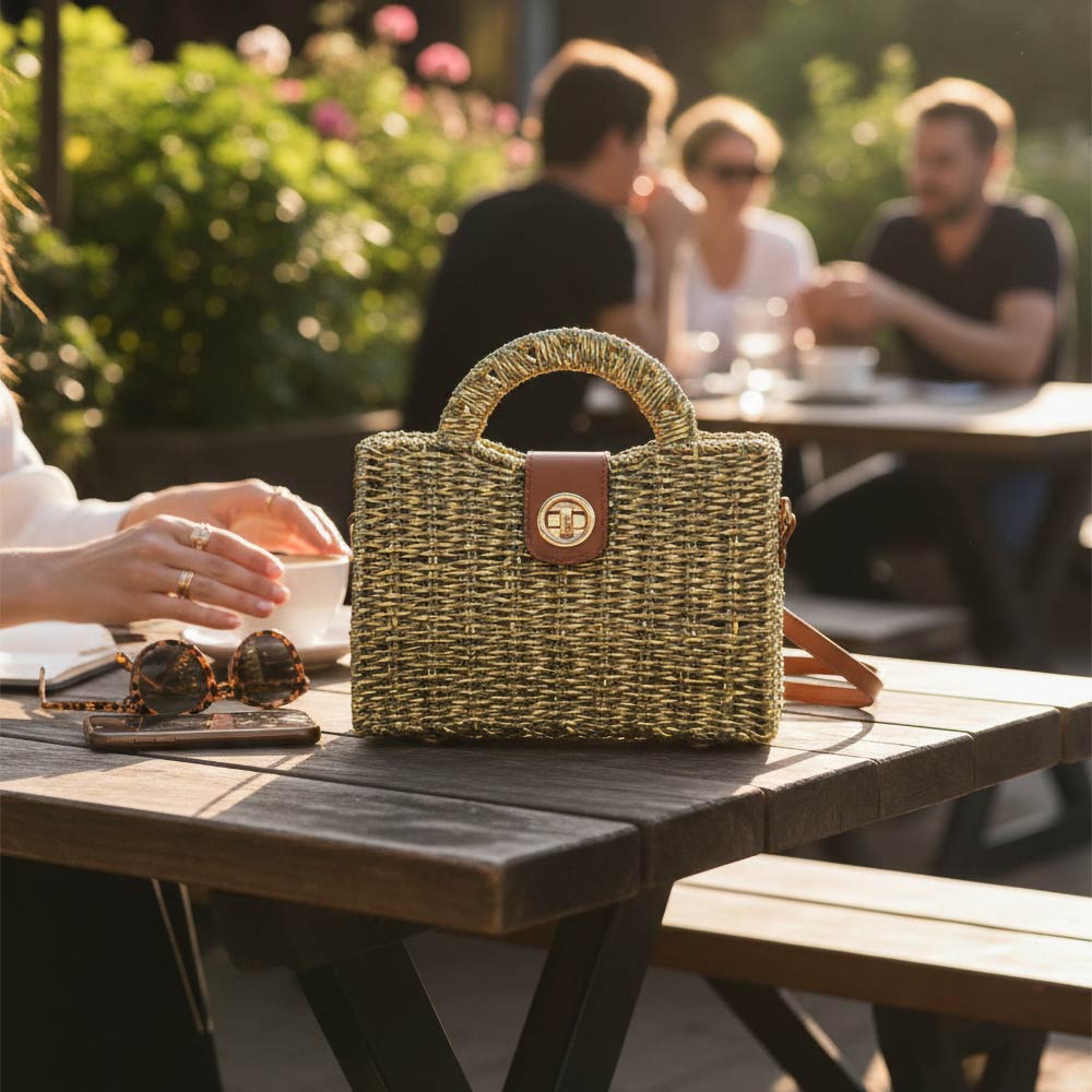 Structured Top Handle Woven Mini Satchel Crossbody Bag